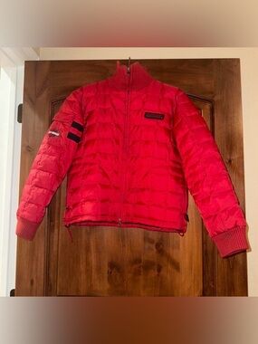 Harley-Davidson Bright Red Ribbed Collar Puffer Jacket